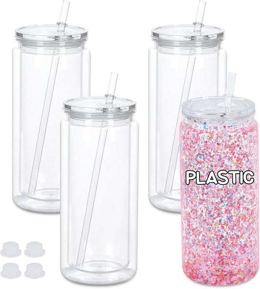 20oz Acrylic Can Snow Globe Tumbler clear