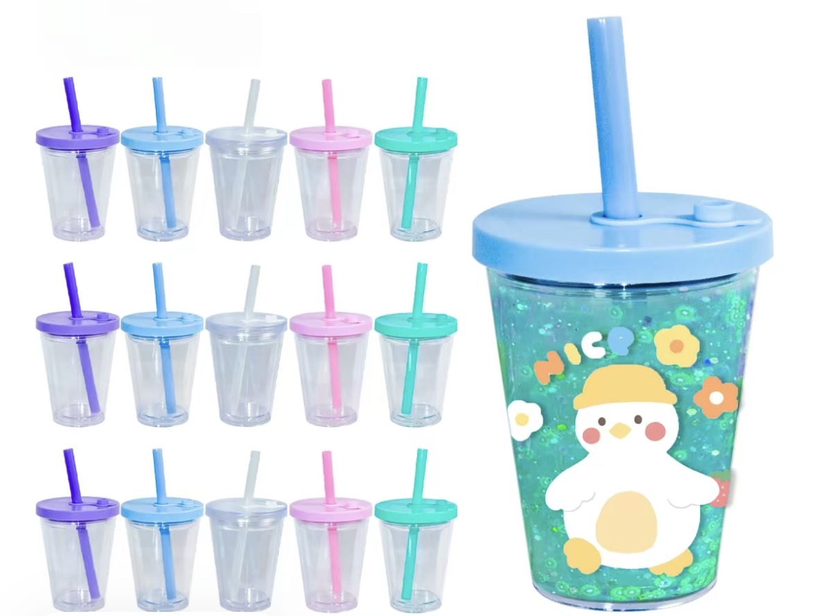 Pink 12oz Kids Leak Proof Snowglobe tumbler - Clear