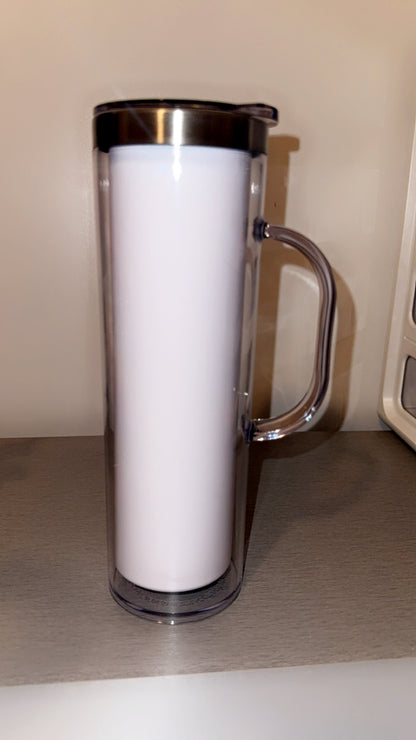 20oz Stainless Steel Snow Globe tumbler with handle.