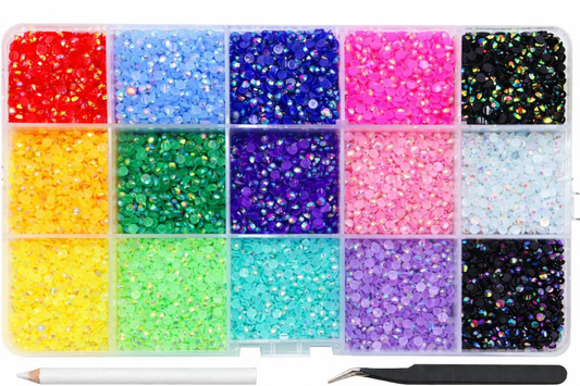 Mood Customs 15-Grid 3mm Rhinestone Kit – Flatback Jelly AB with Tools (18,000 pieces)